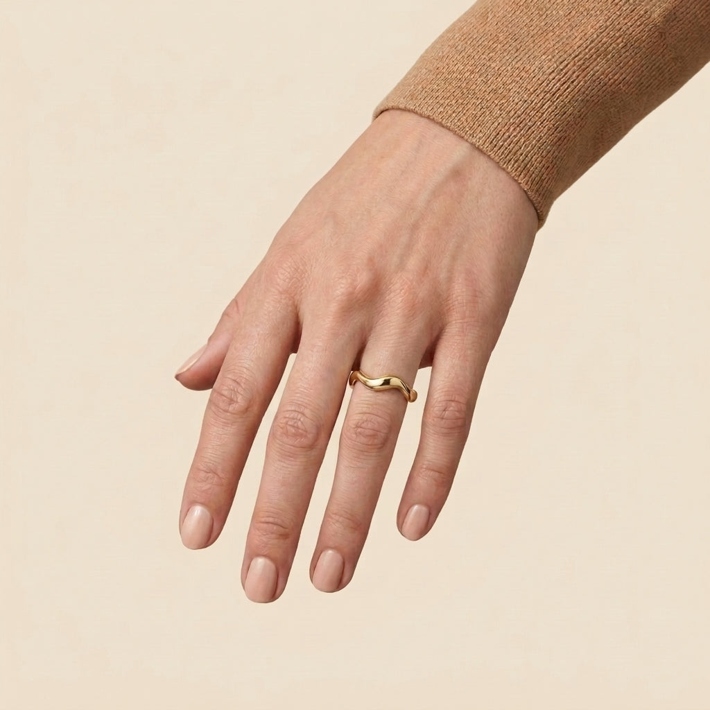 Wave Stacking Ring - gold color, worn