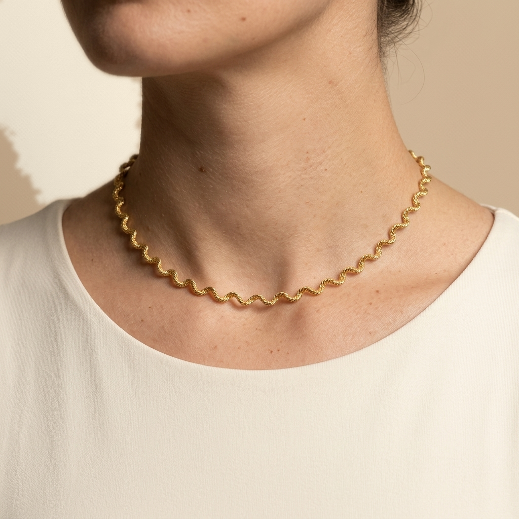 Wave Texture Chain Necklace, worn