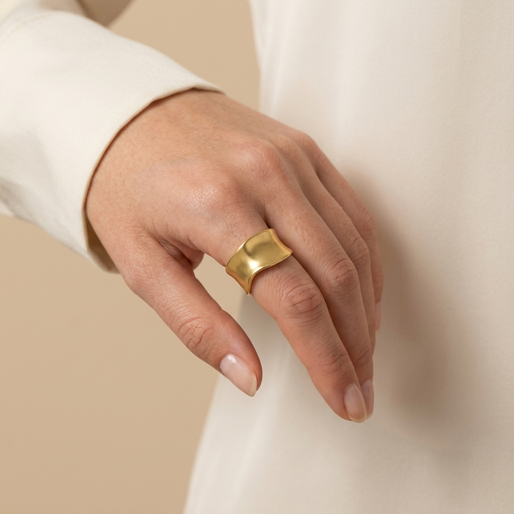 Wide Organic Cuff Ring - gold color, worn