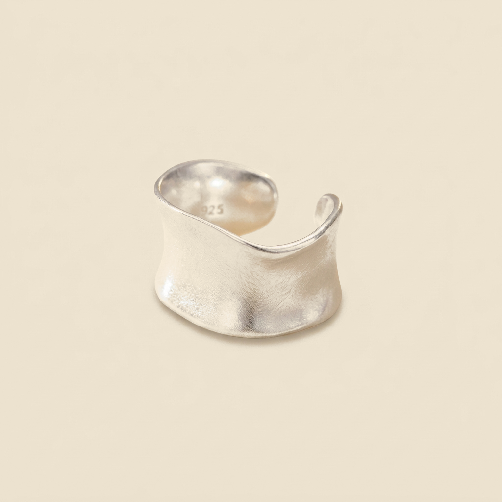 Wide Organic Cuff Ring - silver color