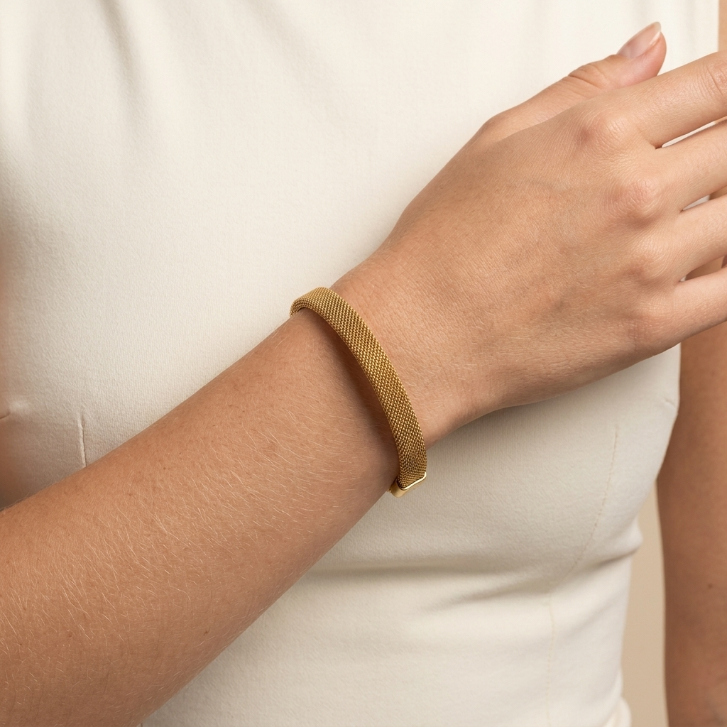 Woven Cuff Bracelet - fine mesh weave design, worn