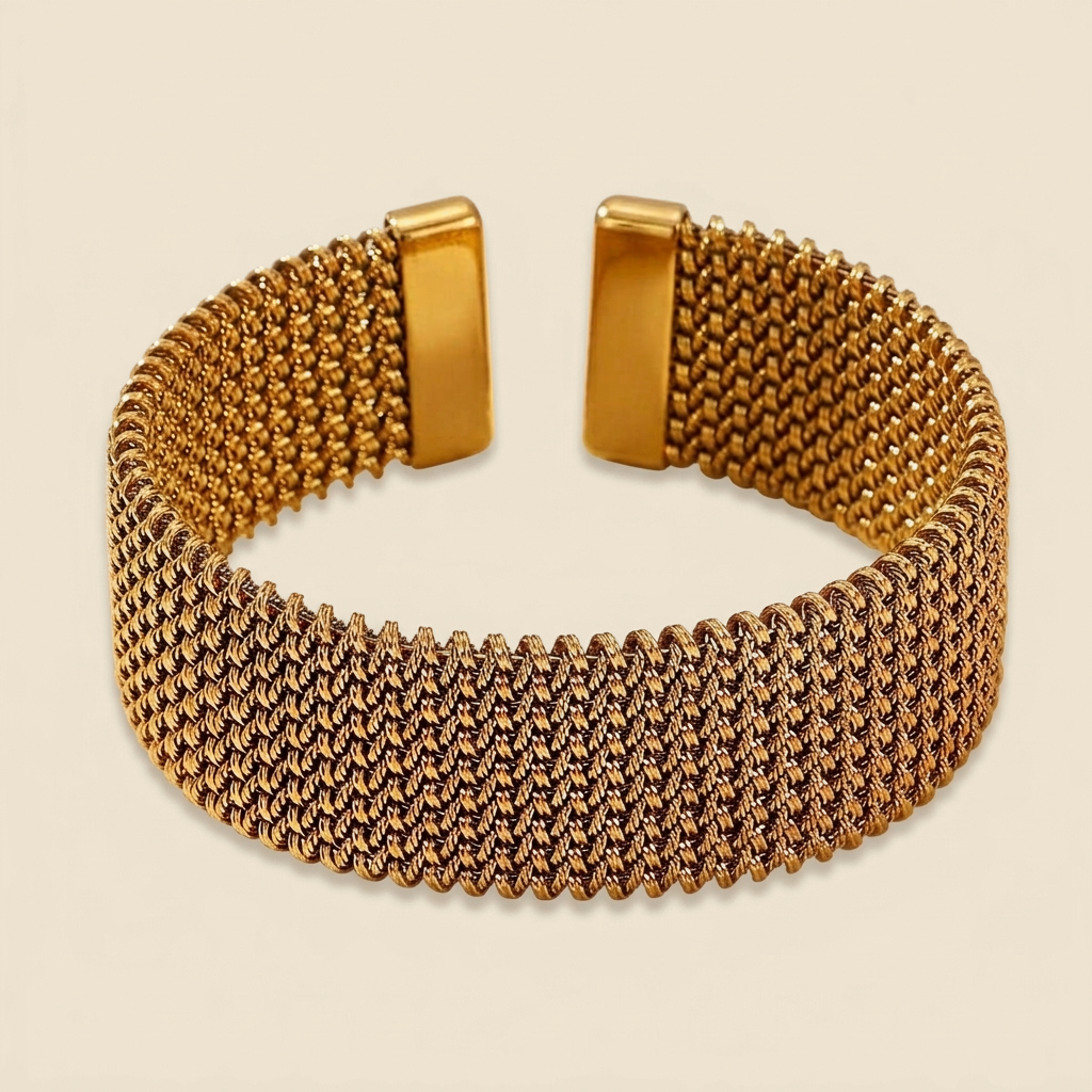 Woven Cuff Bracelet - wide mesh weave design